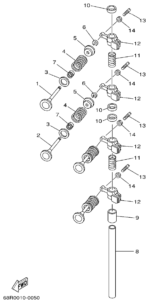 Yamaha F6A, F6B, F8C VALVE parts diagram